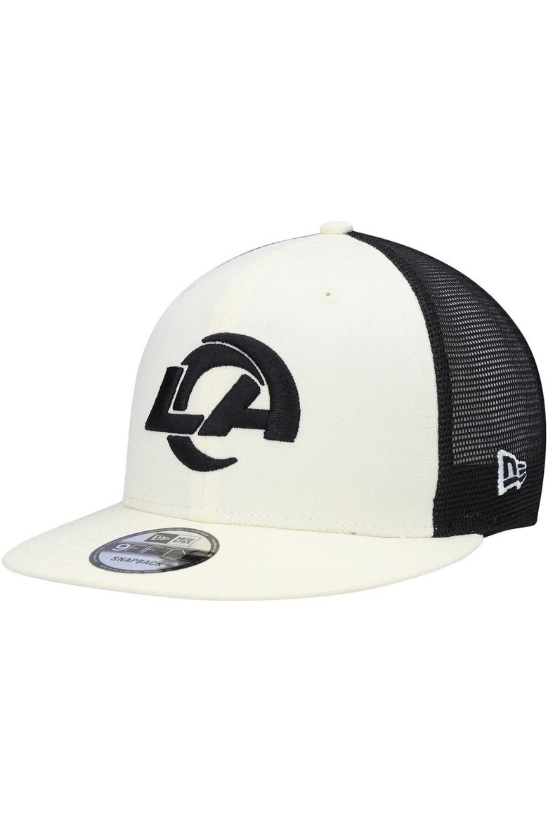 Men's New Era Cream/Black Los Angeles Rams Chrome Collection 9FIFTY Trucker Snapback Hat, Main, color, Cream