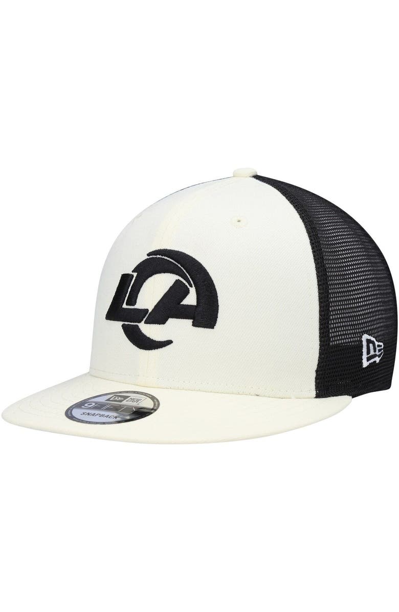 New Era Men's New Era Cream/Black Los Angeles Rams Chrome Collection 9FIFTY Trucker Snapback Hat, Main, color,