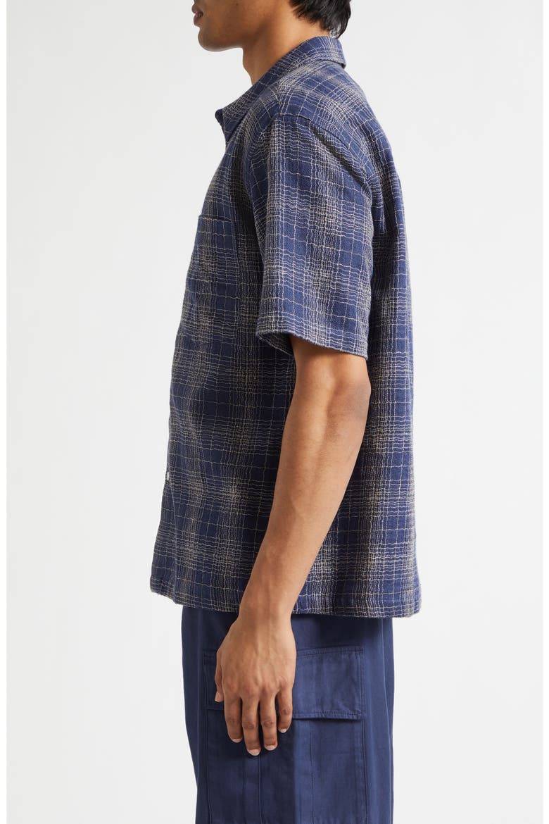 Check Cotton & Linen Short Sleeve Button-Up Shirt, Alternate, color, BLUE