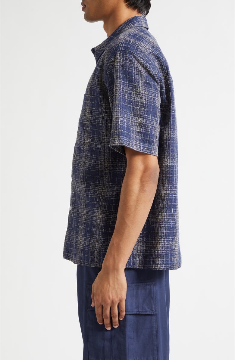 PALMES Check Cotton & Linen Short Sleeve Button-Up Shirt, Alternate, color, Blue