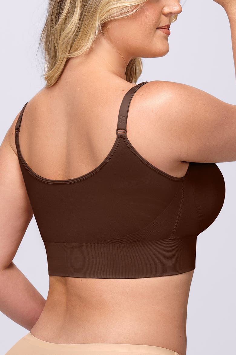 Back Smoothing Wireless Front Closure Bra, Alternate, color, Brown