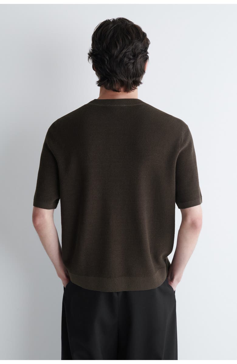 COS Knitted Linen Henley T-shirt, Alternate, color, Dark Brown
