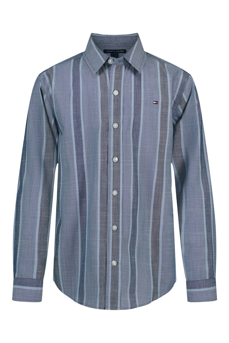 Kids' Track Stripe Button-Up Shirt, Main, color, VINTAGE INDIGO