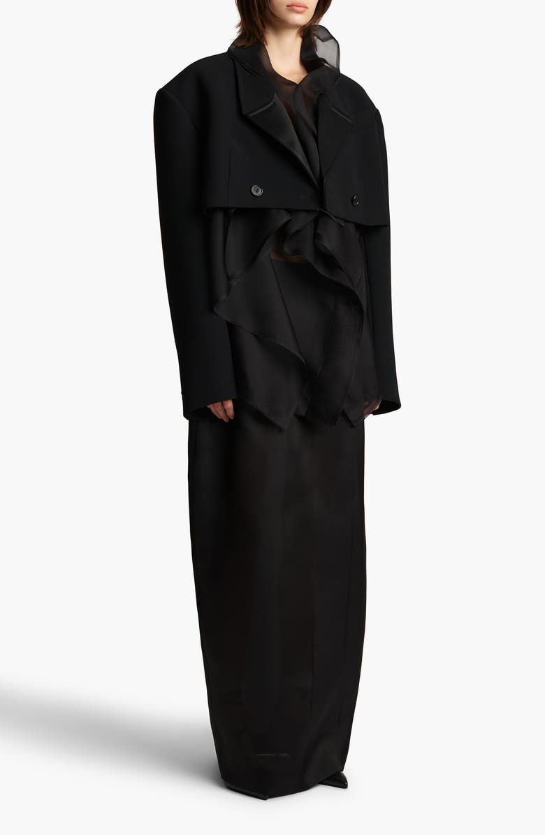 Khaite Nando Oversize Satin Back Crepe Crop Jacket, Alternate, color, Black