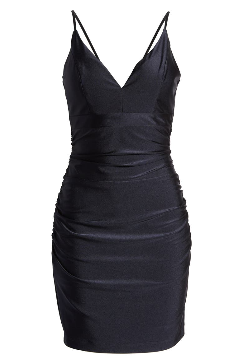 Ruched Satin Body-Con Dress, Alternate, color, NAVY