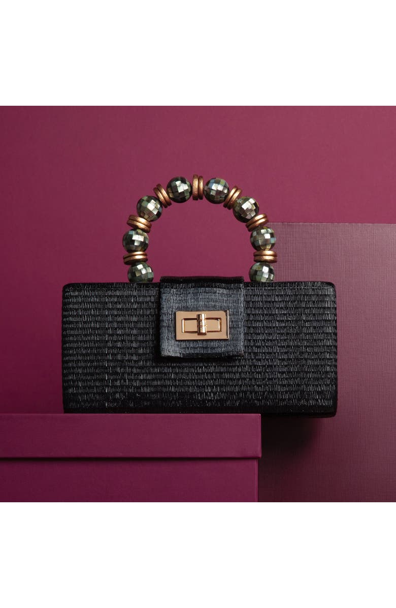 Soli & Sun THE SERENA Clutch with Shell Inlay Bead Handle, Alternate, color, Black