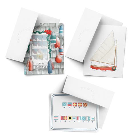 Season's Greetings, Merry Christmas Nautical, Sailboat Winter/Holiday/Christmas Greeting Card Pack Sets