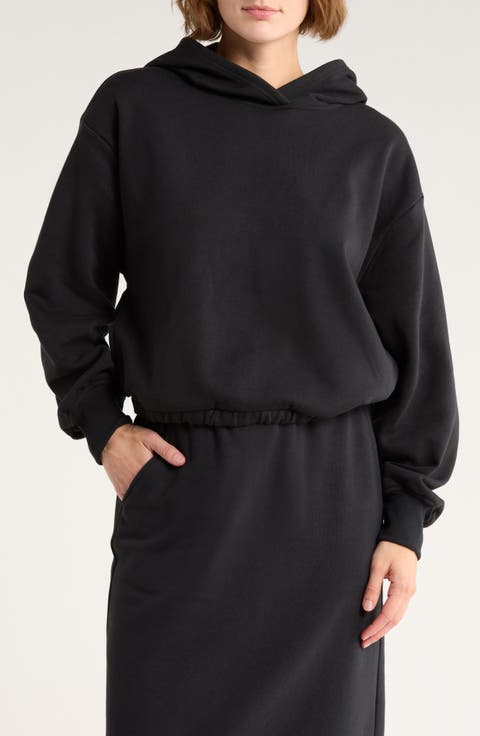 Feather Fleece Cinch Hem Pullover Hoodie