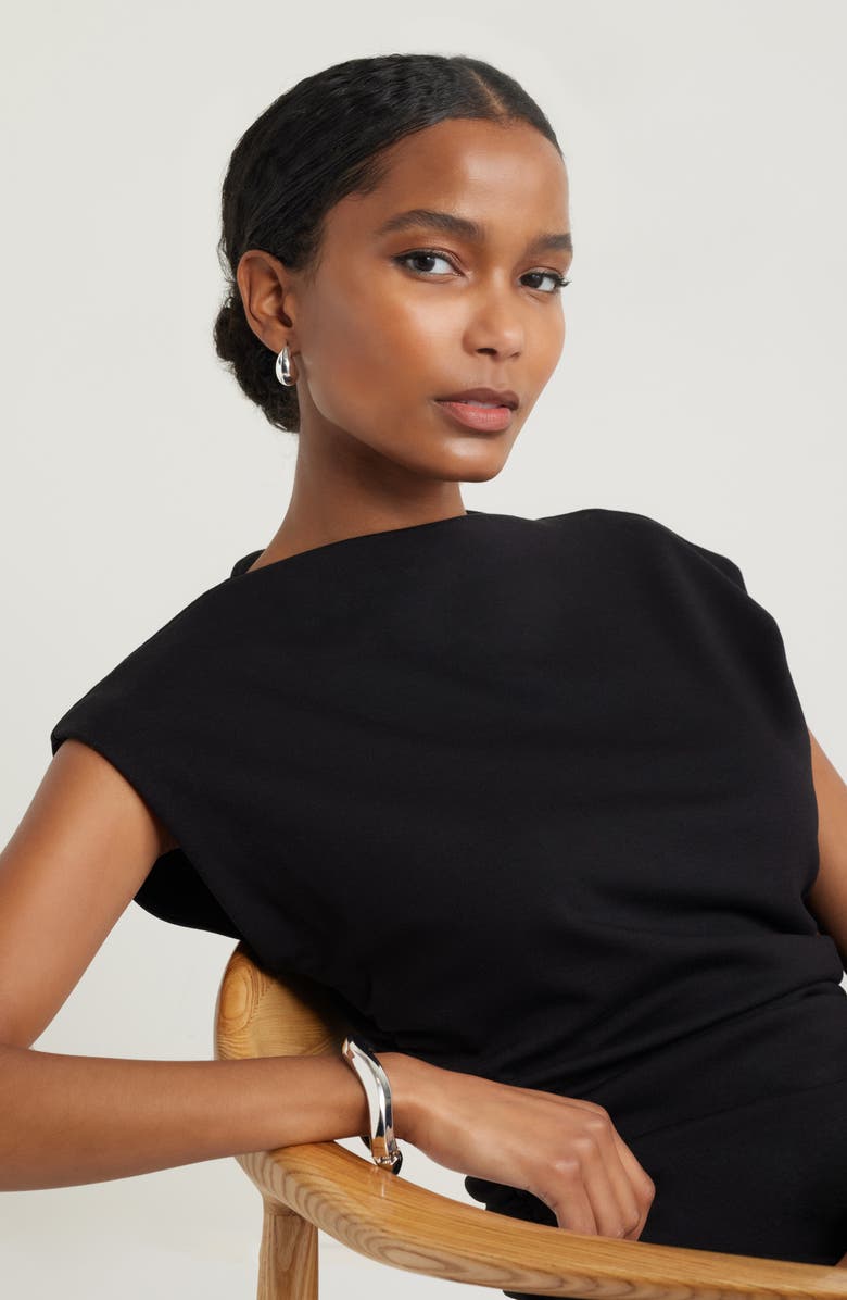 Nordstrom Ruched Funnel Neck Midi Dress, Alternate, color, Black