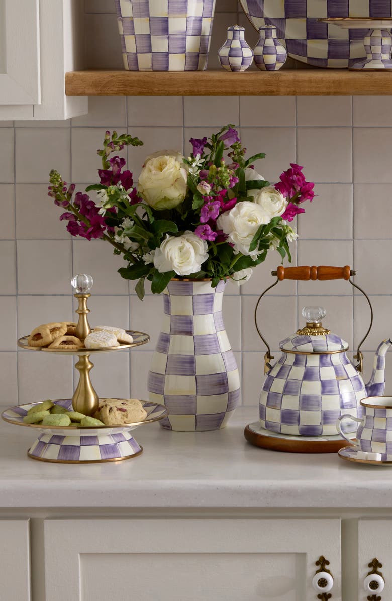 MACKENZIE CHILDS Violet Check Tall Vase, Alternate, color, Violet