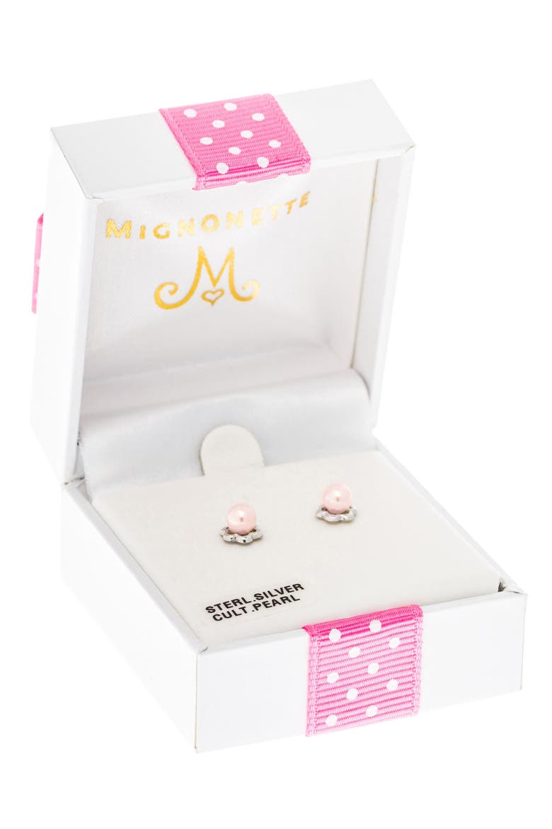 Sterling Silver & Cultured Pearl Earrings, Alternate, color, PINK