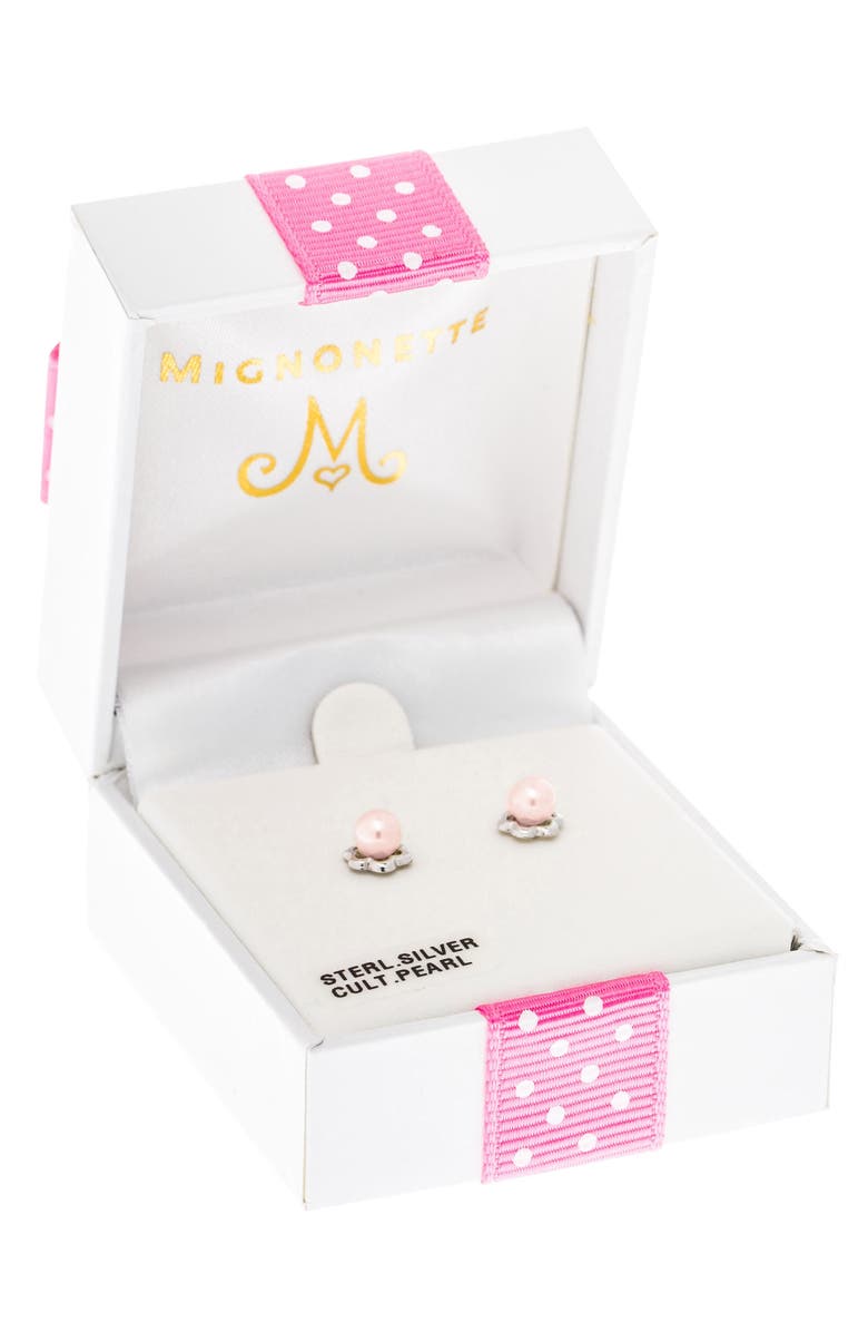 Mignonette Sterling Silver & Cultured Pearl Earrings, Alternate, color, Pink