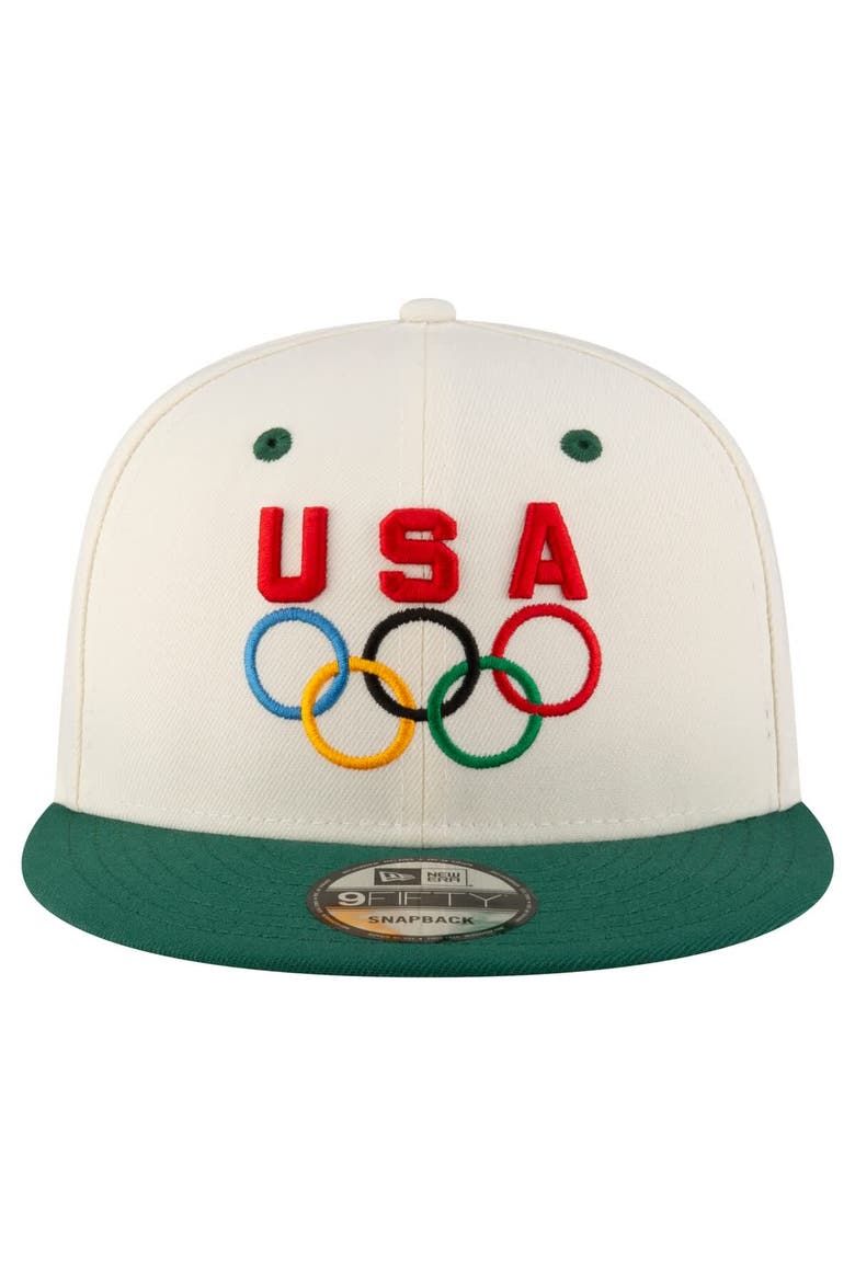 Men's New Era Cream/Hunter Green Team USA Chrome 9FIFTY Snapback Hat, Alternate, color, Cream