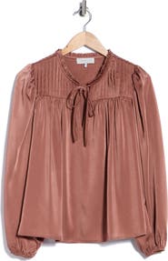 WAYF Ruffle Neck Pintuck Pleat Blouse