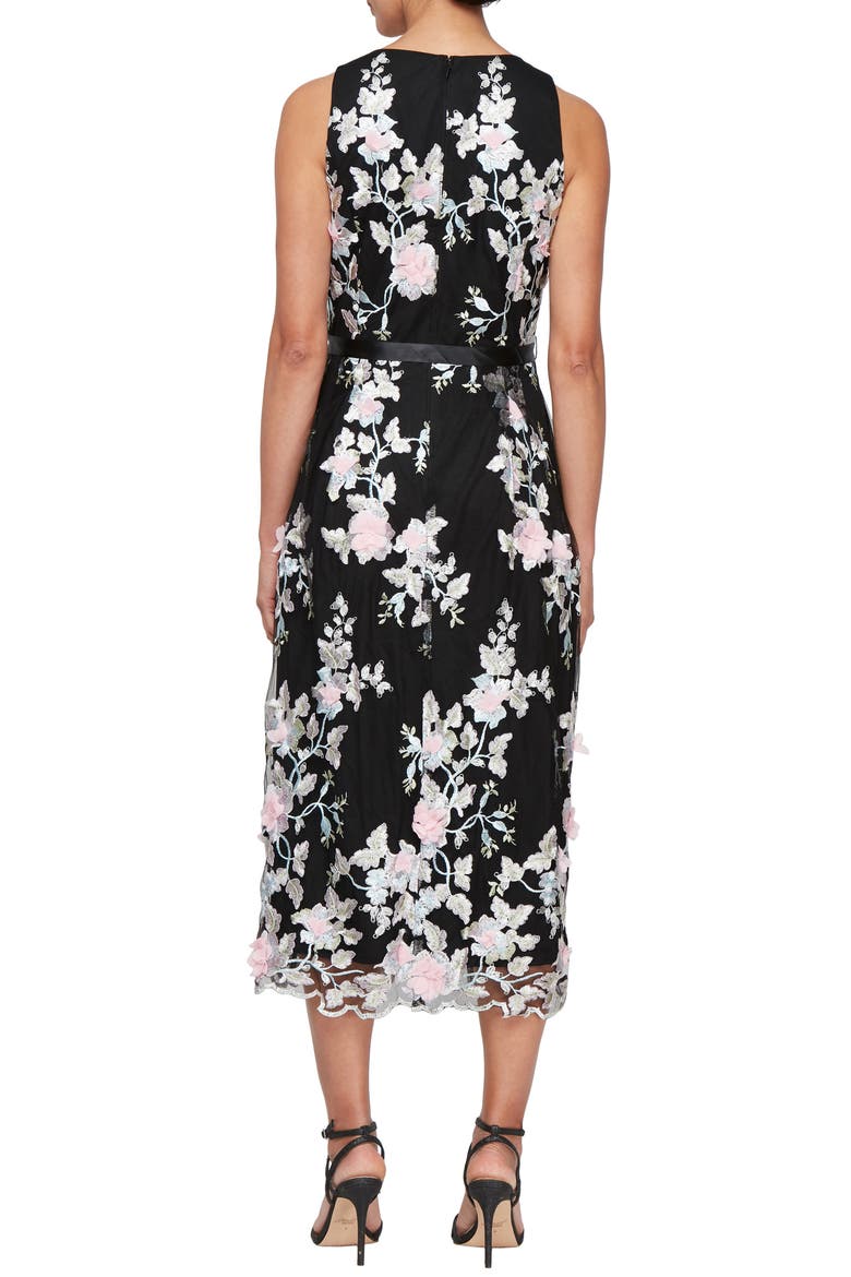 Embroidered Floral Cocktail Midi Dress, Alternate, color, BLACK MULTI