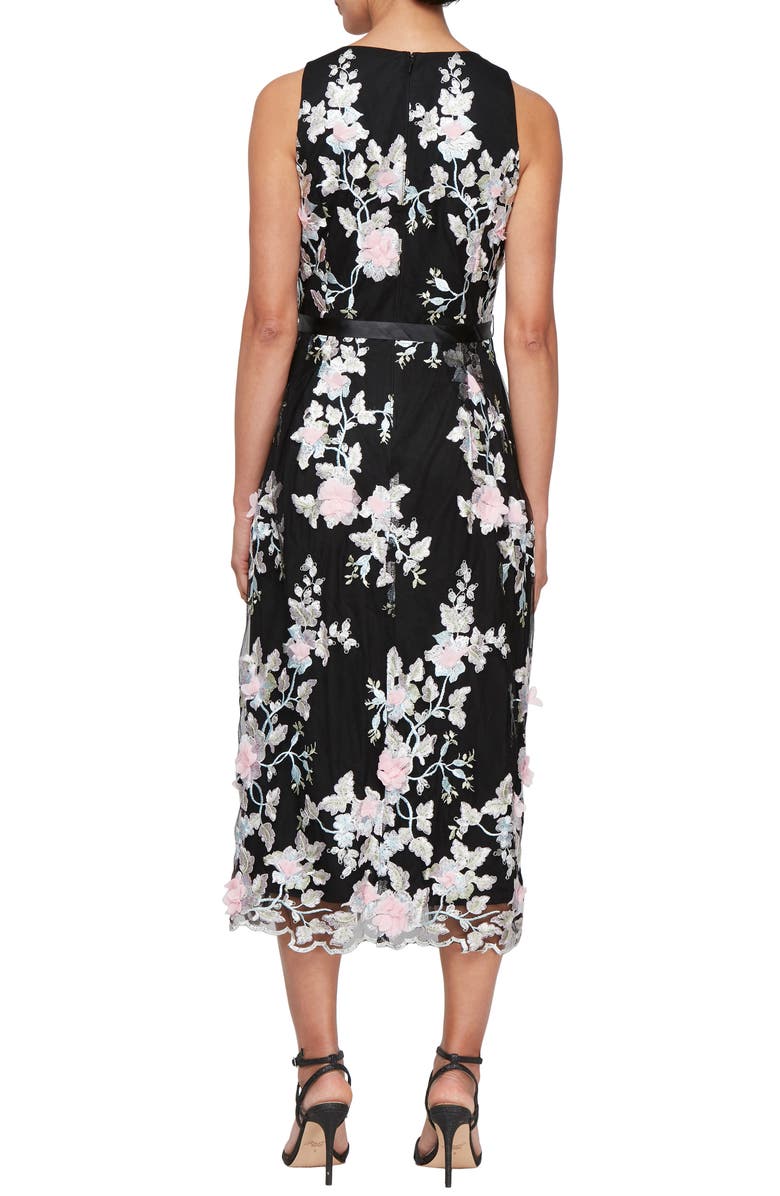 Alex Evenings Embroidered Floral Cocktail Midi Dress, Alternate, color, Black Multi
