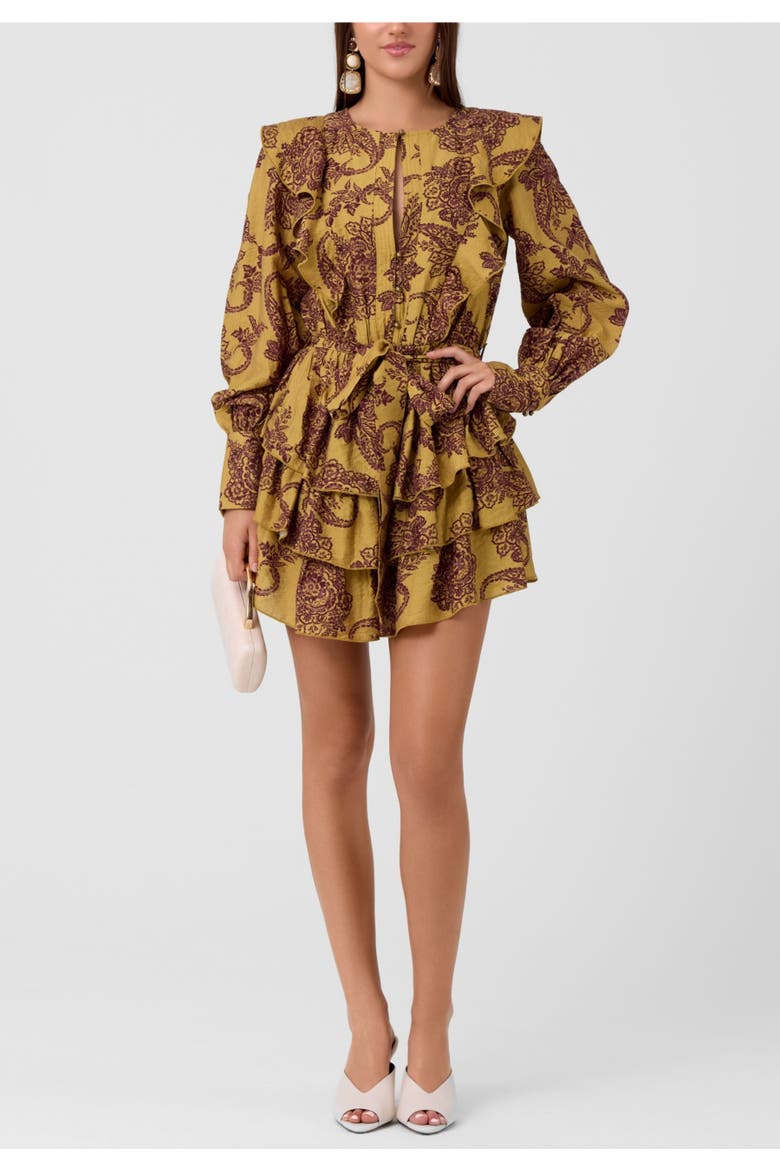 Florence Long Puff Sleeve Mini Dress, Main, color, Ecru Olive