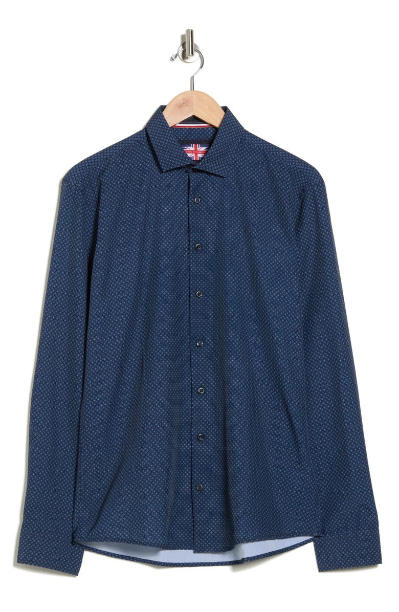SOUL OF LONDON Diamond Stretch Button-Up Shirt, Alternate, color, Navy / Marine
