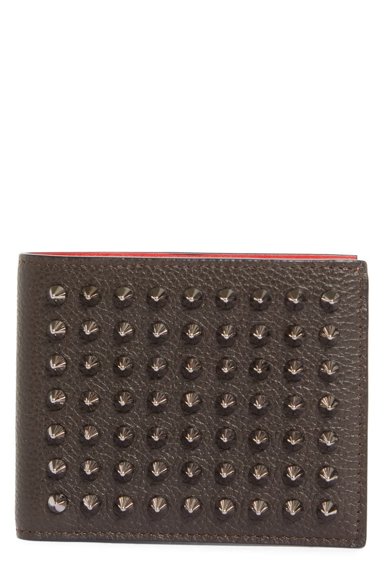Funky Studded Leather Bifold Wallet, Main, color, CAFE/ GUN METAL