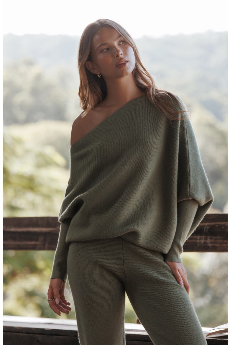 Gennie Two-Piece Knitted Pant Set, Alternate, color, AVOCADO