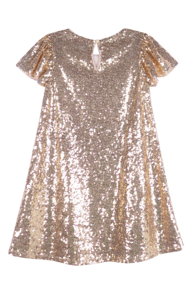 Zunie Kids' Sequin Flutter Sleeve Party Dress, Alternate, color, Gold/Black