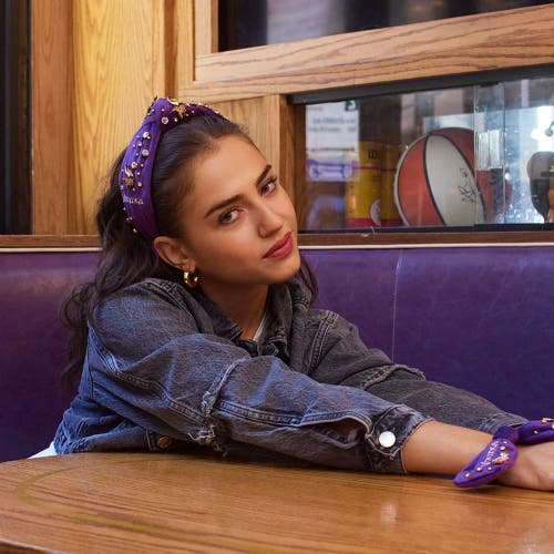 Lele Sadoughi Minnesota Vikings Embellished Knotted Headband In Purple