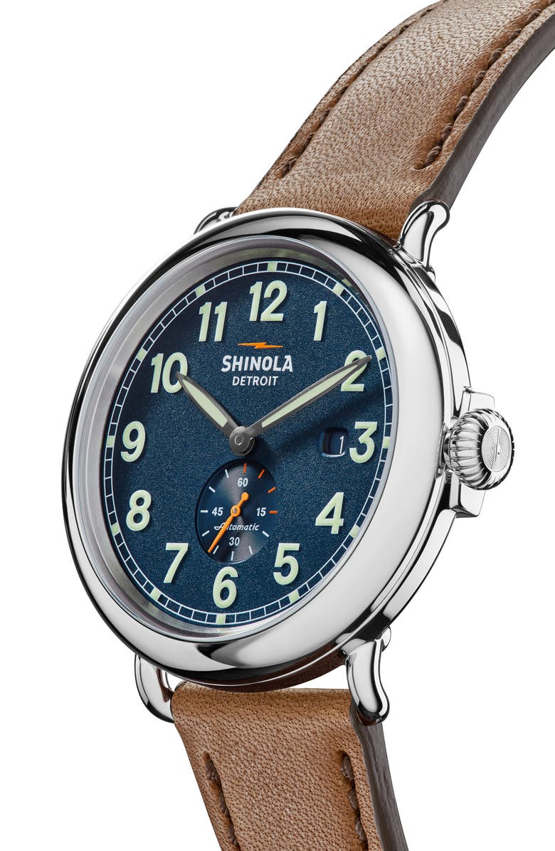 Shinola Runwell Automatic Leather Strap Watch, 45mm, Alternate, color, Midnight Blue