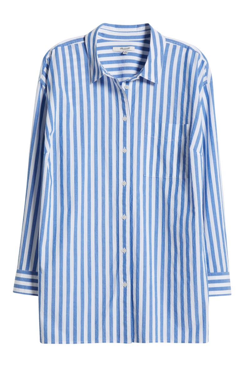 The Plus Signature Poplin Oversize Button-Up Shirt in Springy Stripe, Alternate, color, HERMITAGE BLUE