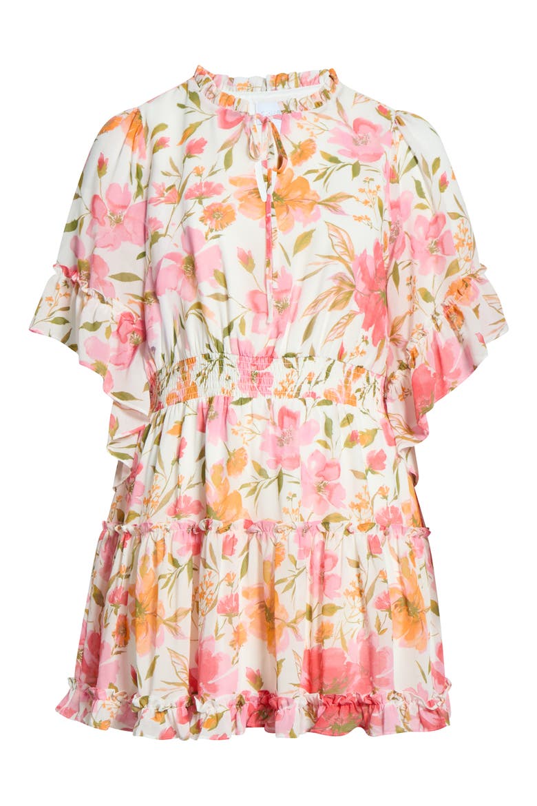 Maldonado Floral Ruffle Trim Dress, Alternate, color, WHITE-PINK-MULTI