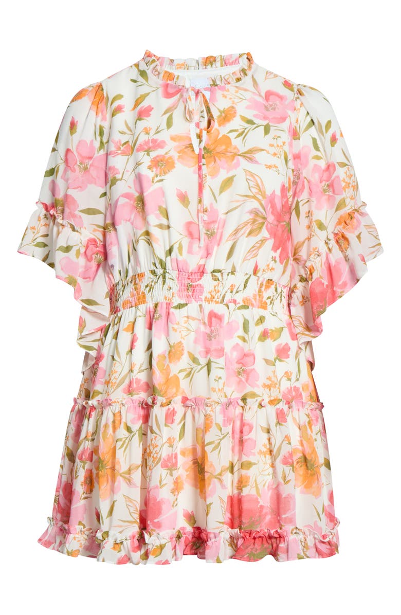 SUGARLIPS Maldonado Floral Ruffle Trim Dress, Main, color, White-Pink-Multi