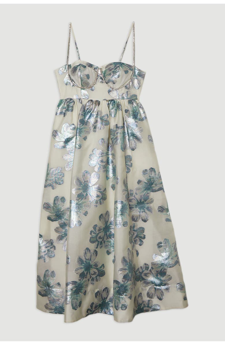 Karen Millen Metallic Jacquard Midi Dress, Alternate, color, Blue