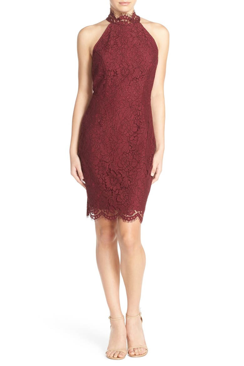 BB Dakota Cara High Neck Lace Cocktail Dress, Alternate, color, AUBERGINE