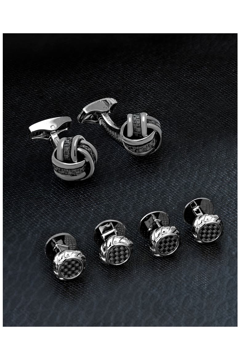 Knot Stud Cuff Links & Studs Set, Alternate, color, BLACK