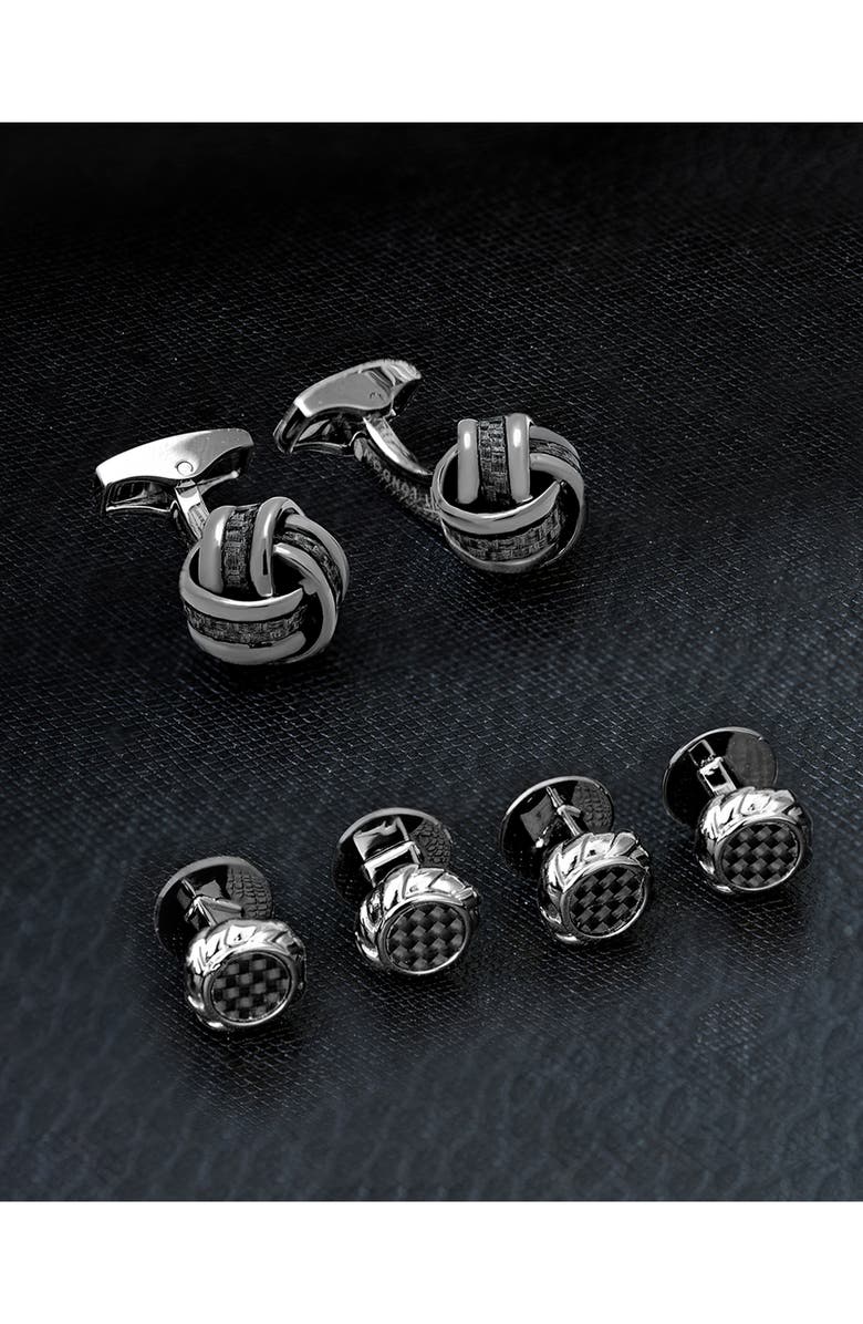 Thompson of London Knot Stud Cuff Links & Studs Set, Alternate, color, Black