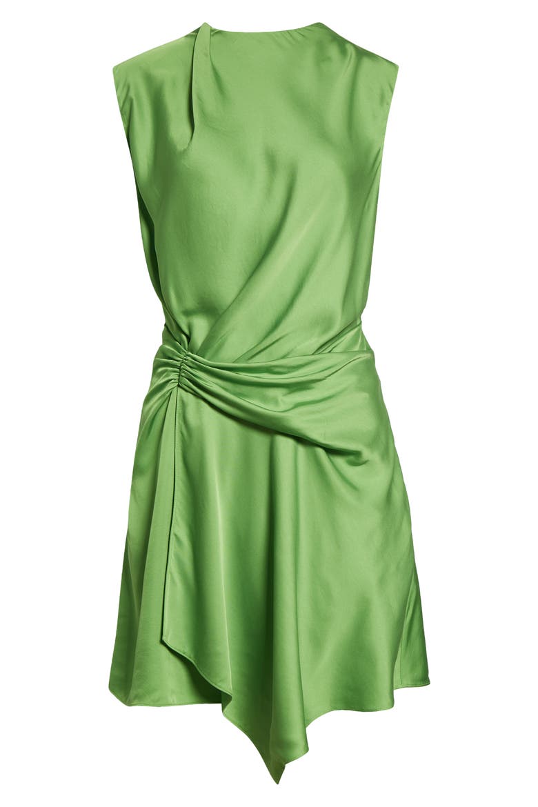 Dion Gathered Satin Minidress, Alternate, color, LILY GREEN