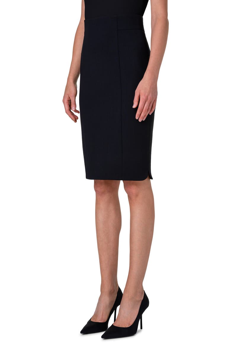 Stretch Virgin Wool Crepe Pencil Skirt, Alternate, color, BLACK