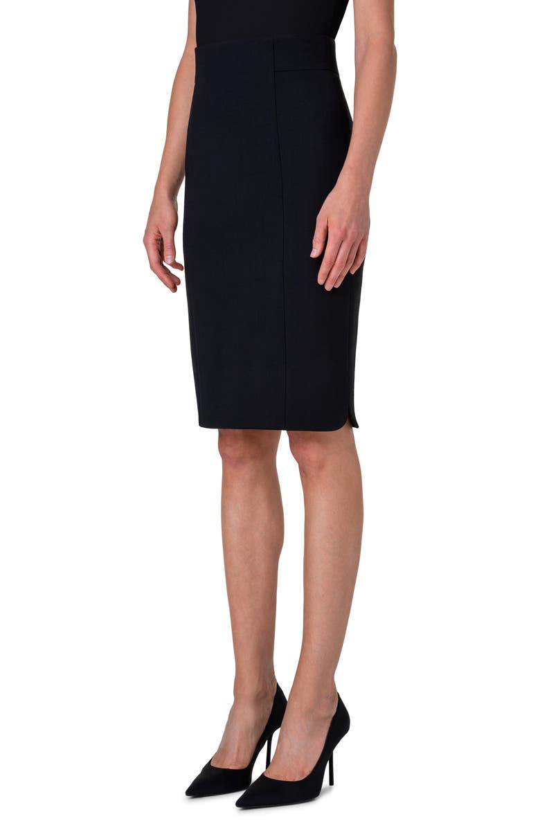 Akris punto Stretch Virgin Wool Crepe Pencil Skirt, Alternate, color, Black