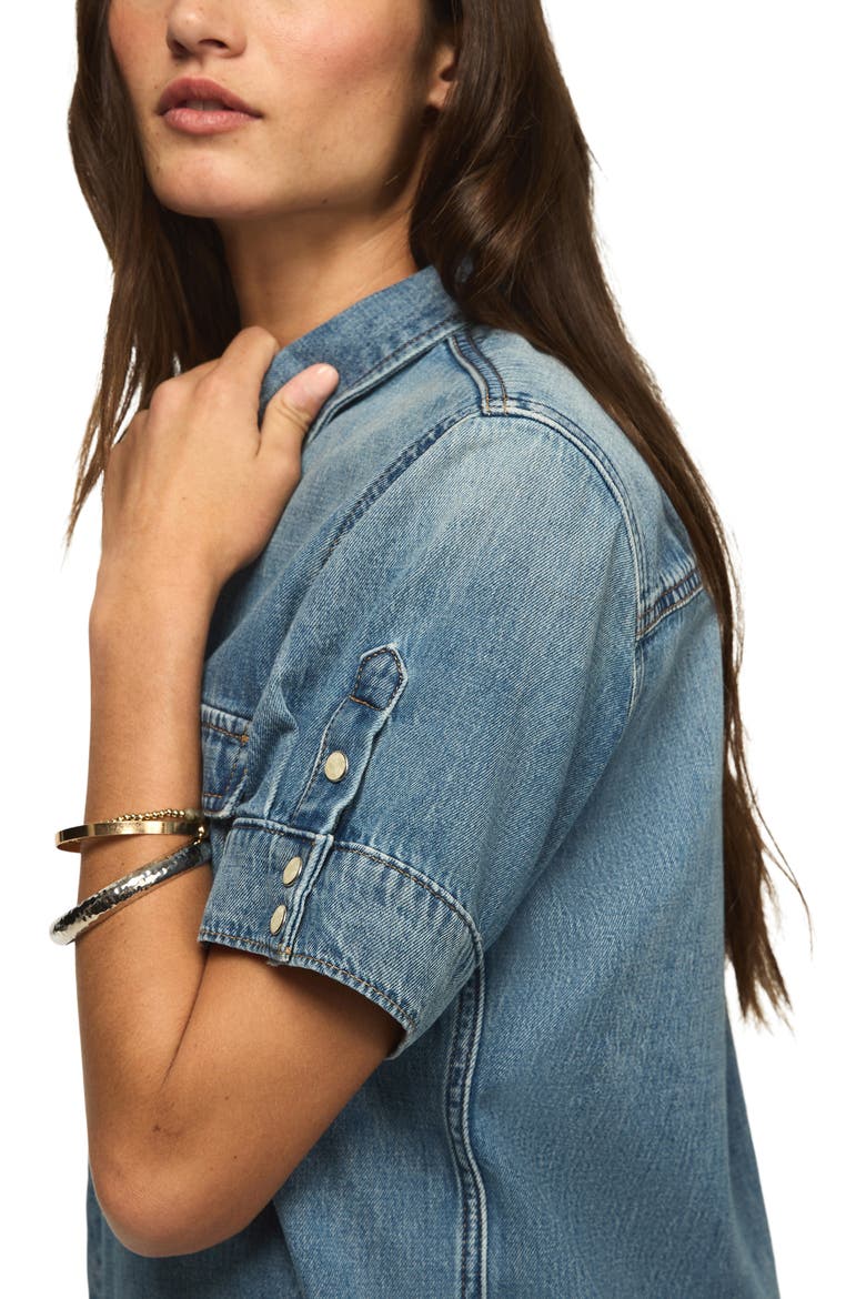 Short Sleeve Denim Western Shirt, Alternate, color, GLAMMED UP WASH