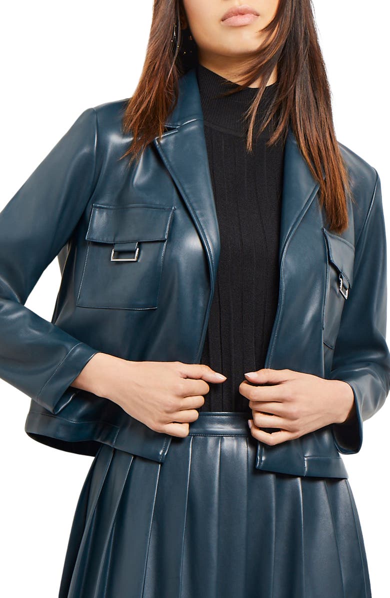 Misook Faux Leather Crop Blazer, Main, color, 