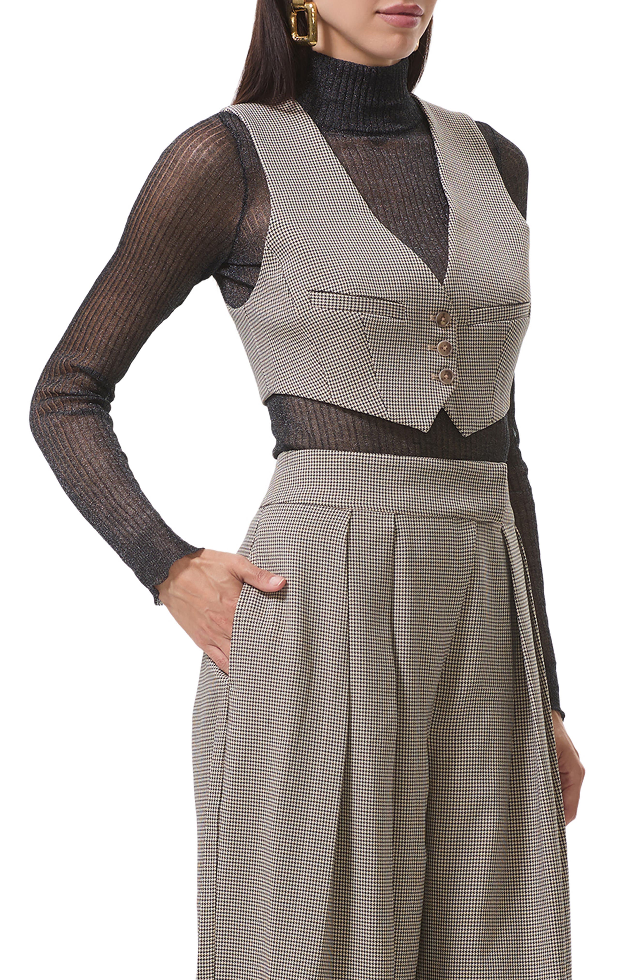 AFRM Daryl Houndstooth Crop Vest in Black Cream Houndstooth 