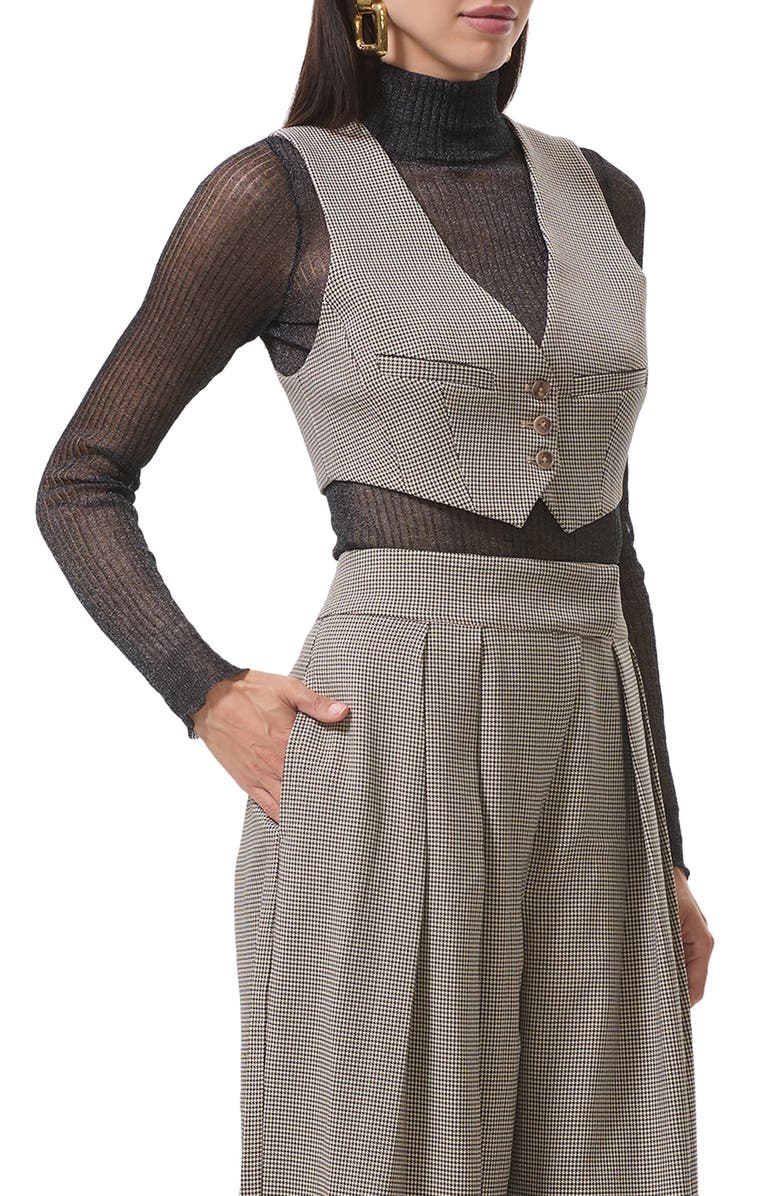 AFRM Daryl Houndstooth Crop Vest, Main, color, Black Cream Houndstooth