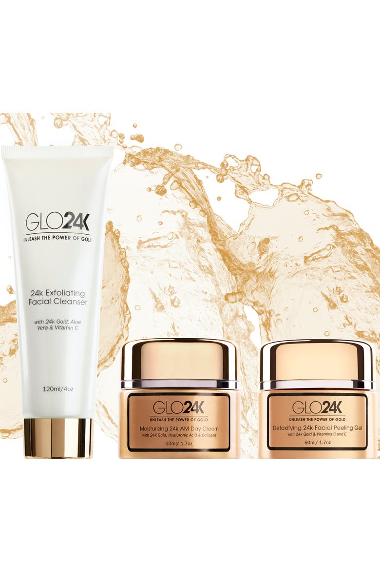 24k Gold Moisturizing Day Cream, Peeling Gel, Exfoliating Facial Cleanser Complete Set, Alternate, color, NA