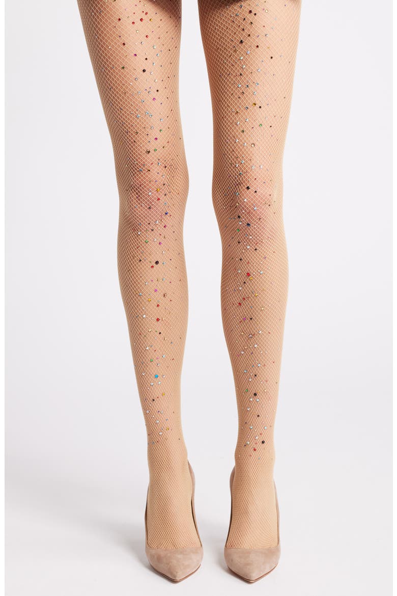 Glitter Fishnet Tights, Main, color, BEIGE