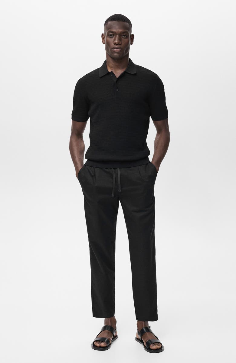 MANGO Slim Fit Pants with Drawstring Waist, Alternate, color, Black