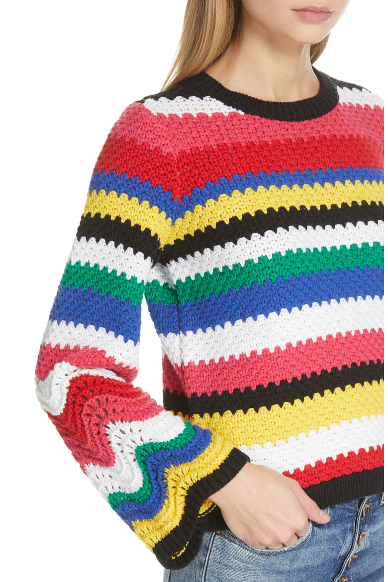 Alivia Stripe Bell Sleeve Cotton Blend Sweater, Alternate, color, MULTI