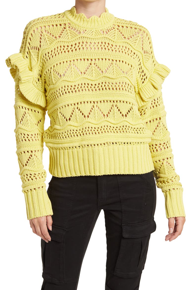 Hockley Scalloped Neck Ruffle Sweater, Main, color, CANARY YELLOW