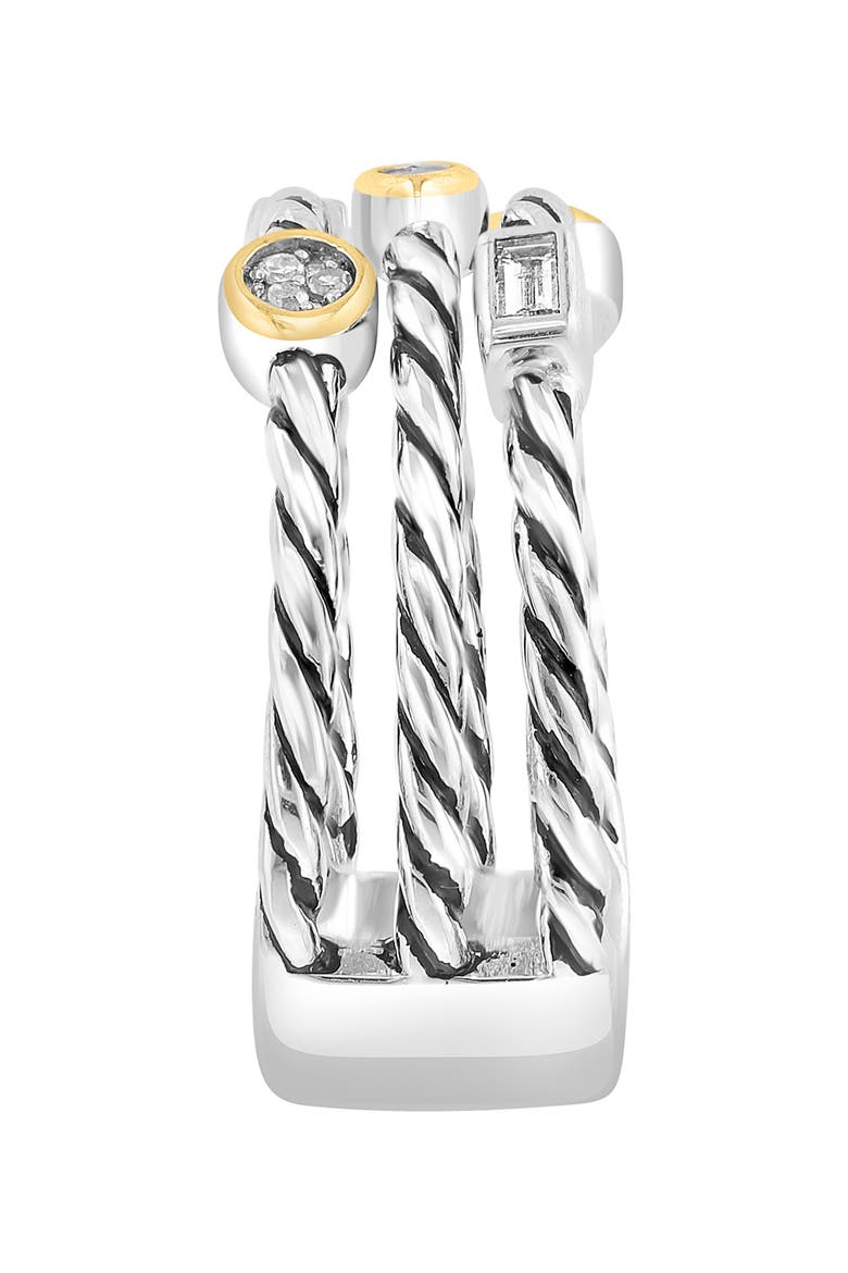 Sterling Silver & 14K Gold Diamond Twist Band Ring - 0.10ct., Alternate, color, WHITE