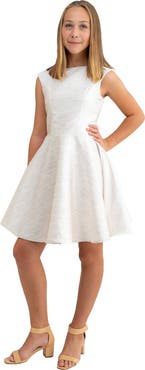 Un Deux Trois Cap Sleeve Boat Neck Dress In Longer Length