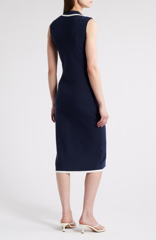 Zoe And Claire Contrast Front Button Midi Sweater Dress In Navy