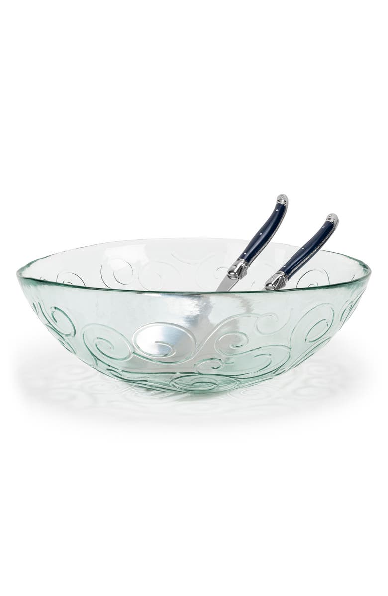 FRENCH HOME Celebration Salad Bowl and Servers Set, Main, color, Clear And Navy